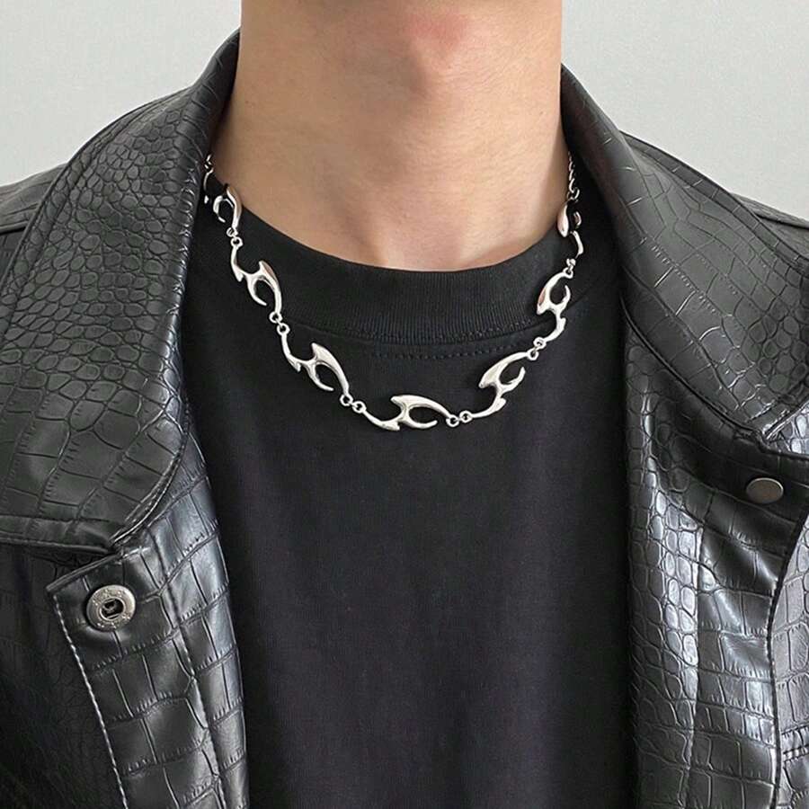 1 pieza Collar de titanio y acero asimétrico y geométrico, de diseño minimalista y elegante con una delicada cadena para la clavícula