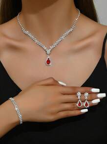 734783 rode oorbellen ketting armband set