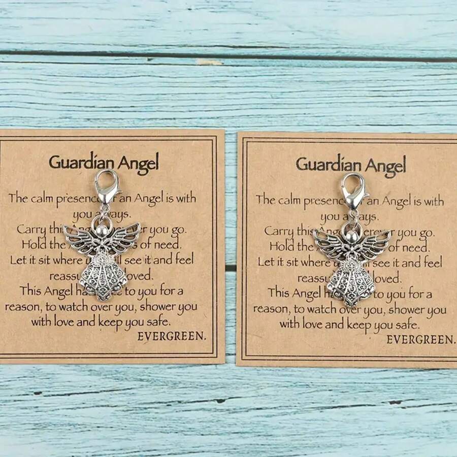 2PCS Guardian Angel Keychain - Amulet For Protecting Health And Safety - Symbol Of Love, Lucky Pocket Hug, Perfect Gift For Family, Friends And Colleagues - Key Ring For Everyday Use