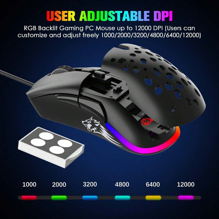 ZIYOU LANG ✖ATTACK SHARK D19 Mini Ultra-Lightweight Wired Gaming Mouse With RGB Backlight, Adjustable Weight, Interchangeable Backplates, 12000 DPI Optical Sensor, 7 Programmable Buttons, Ergonomic Design For Windows PC & Gaming