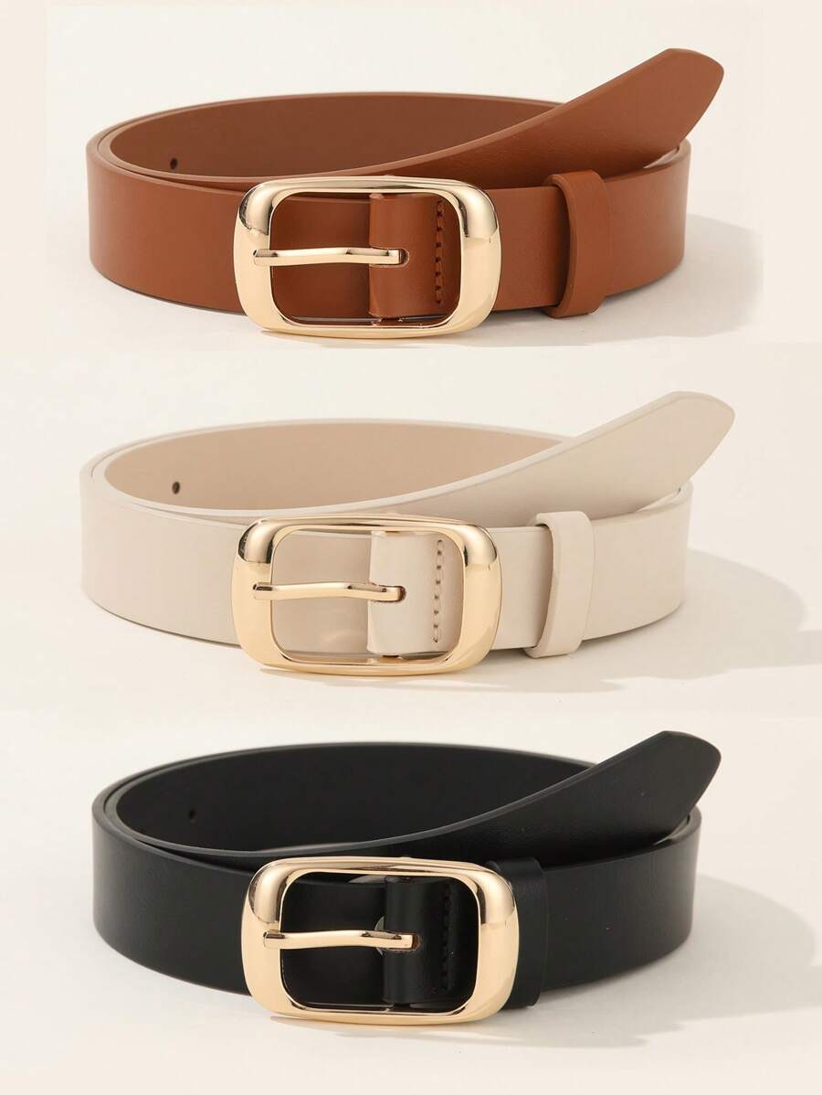 Set 3 buc. curea minimalistă cu cataramă pătrată pentru femei, curea clasică la modă, casual, versatilă pentru rochie, blugi, potrivită pentru purtare zilnică, naveta la serviciu, fabricată din piele PU de calitate, vară, școală, toamnă, Halloween