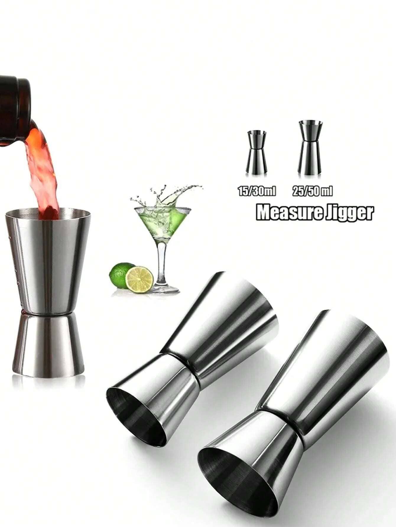 Juego de 4 piezas/1 pieza de doble dosificador de acero inoxidable grueso, taza medidora, taza de onzas para uso en bar, taza medidora de doble extremo, copa para cócteles, herramientas de cocina plateadas perfectas para fiesta, múltiples opciones de capacidad disponibles, regalo para el padre