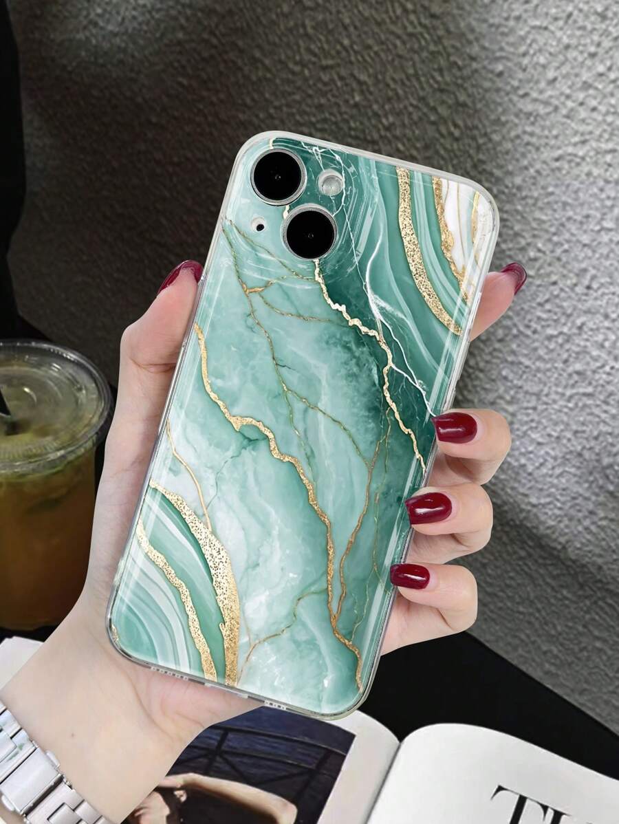 1 st. Creatieve Groene Marmer Goud Folie Tie Dye Glitter Transparant Antislip Zacht Telefoonhoesje Compatibel met iPhone 11/12/13/14/15/16 Pro Max