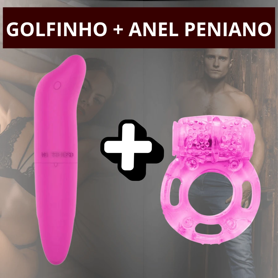 kit Vibrador Feminino Golfinho Ponto G + Anel Peniano Com Vibrador Retardante E Excitante - Sex Shop Produtos Adulto