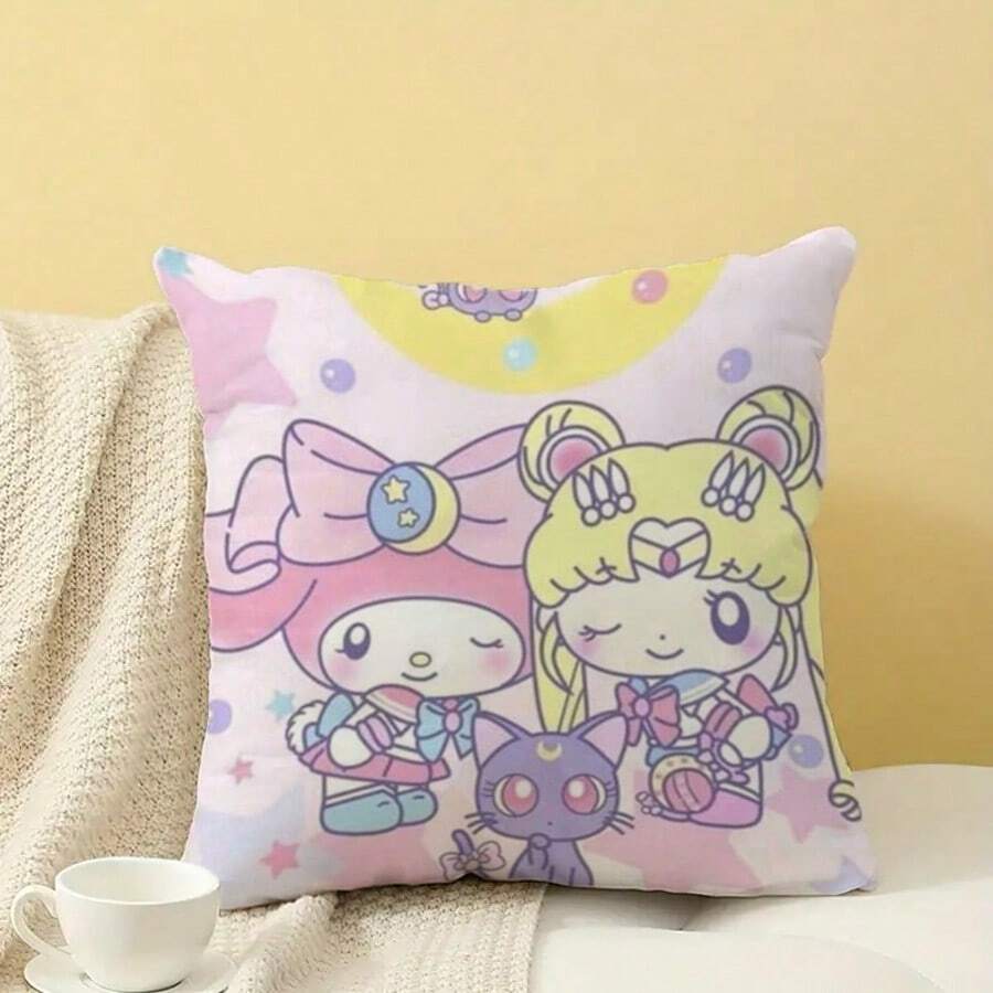 Sanrio 1 stuk Sanrio Kawaii Kuromi & Hello Kitty schattige cartoon kussensloop, geschikt voor het decoreren van woonkamer, bank, slaapkamer, 45x45cm, enkelzijdig patroon, zonder inzetstuk