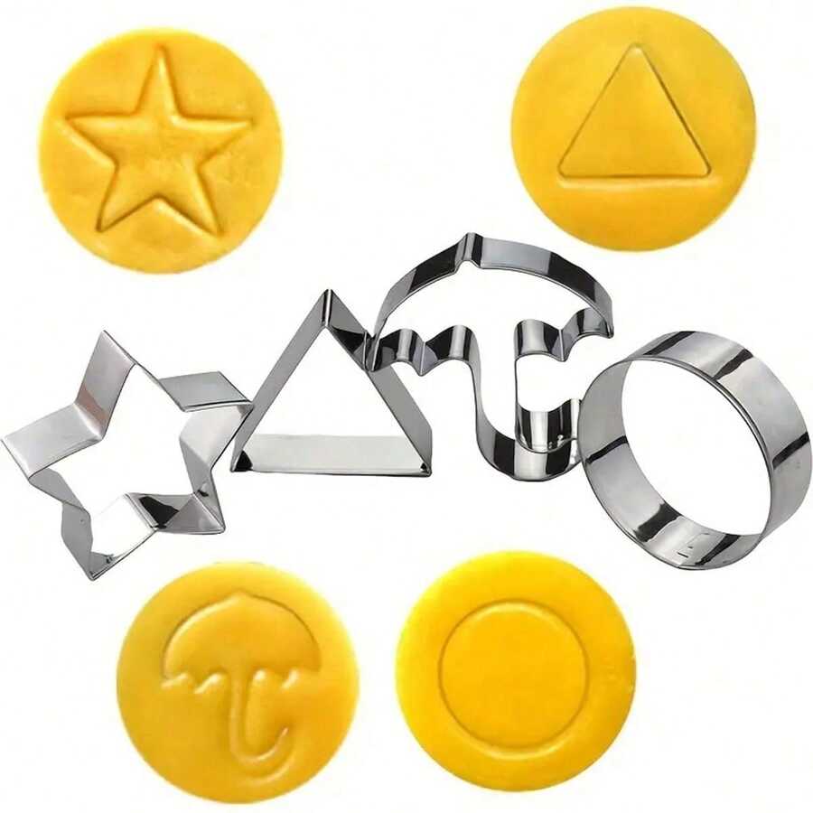 6pcs/Set Stainless Steel Cookie Cutter Set, Star, Umbrella, Triangle And Round Shaped Cookie Molds For Baking Cookies And Clay Crafting