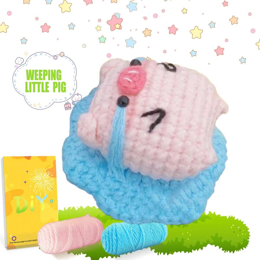 DIY Pig Crochet Set Suitable For Starters Who Are New To Crochet Craft Decor With Step-By-Step Instructions Handmade Crochet Knitting Kit Suitable For Doll Gifts, Stress Relief, Knitting Learning. Crochet Material Kit For DIY Beginner Gift With Complete Material Package