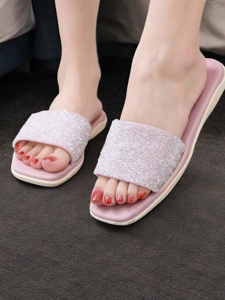 Sandalias planas con brillos, sandalias para mujeres, sandalia plana para dama.