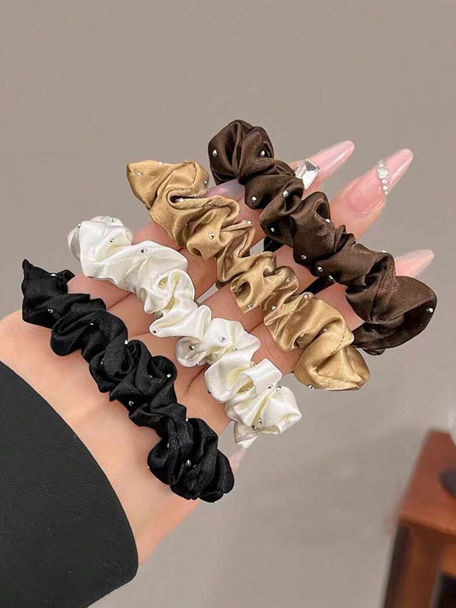 Set da 4 elastici per capelli di colore tinta unita con strass, scrunchie semplici e casual come accessori per capelli per acconciature da bun e code di cavallo, elegante e vintage per uso quotidiano, accessori per capelli
