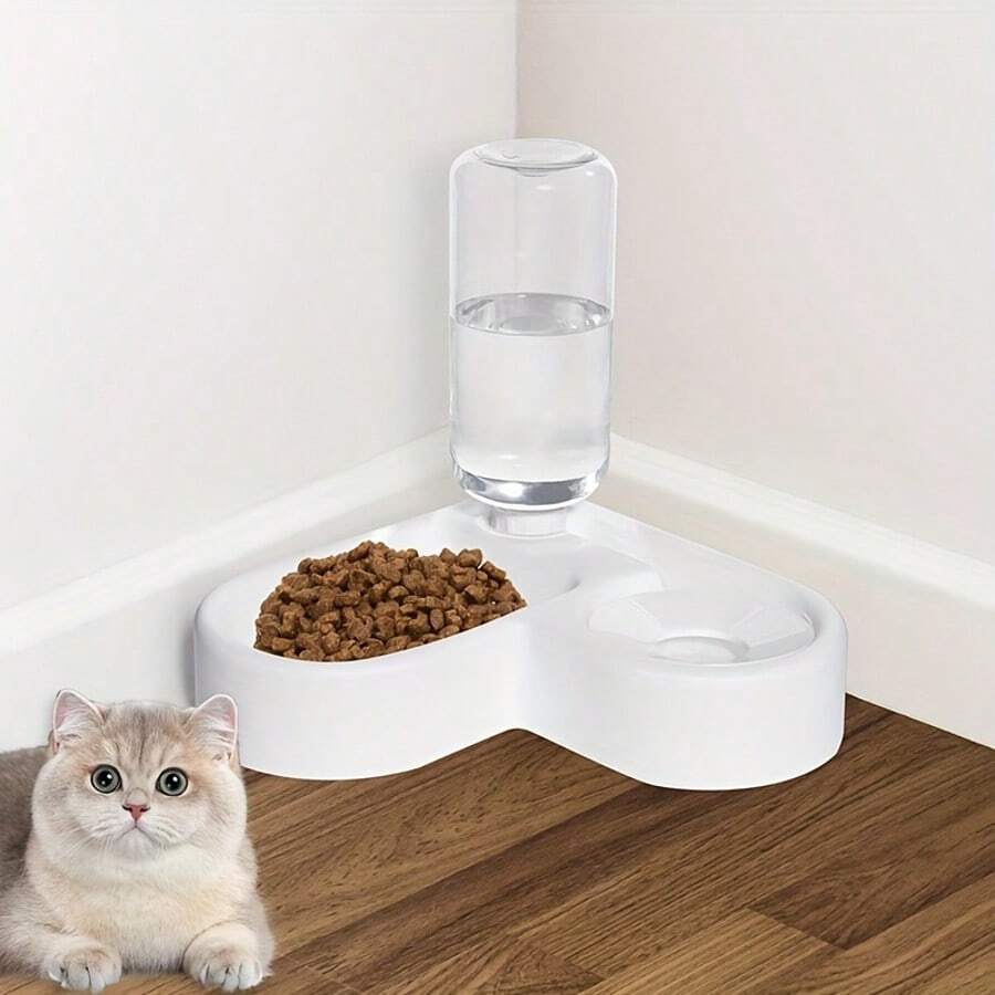 1 pieza Regalo para amantes de gatos/perros y mamá de perros/gatos - Cuenco con forma de corazón de llenado automático de agua, cuenco antiderrames para alimentación de mascotas amantes de perros y mamás de perros, amantes de gatos y mamás de gatos, diseño de esquina ahorrador de espacio