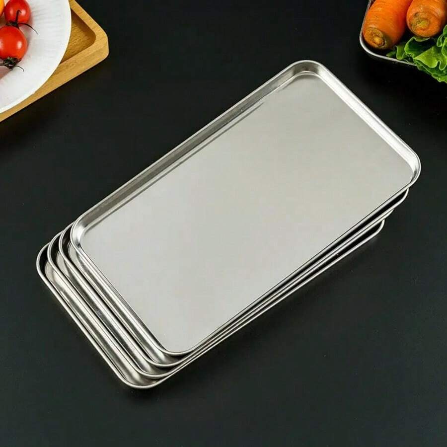 1 Pieces 3 Pieces Of Stainless Steel Square Multi-Functional Flat Base / Plate / Tray, Mini Version, 10.43 Inches * 8.07 Inches * 0.47 Inches (Large) / 10.43 Inches* 6.1 Inches * 0.47 In (Medium) / 8.93 Inches * 5.7 Inches * 0.47 Inch (Small), Depth / Height 1.2 Cm / 0.47 Inches, Tiramisu Multi-Functional Flat Base, Cold Noodle Steamed Rice Plate