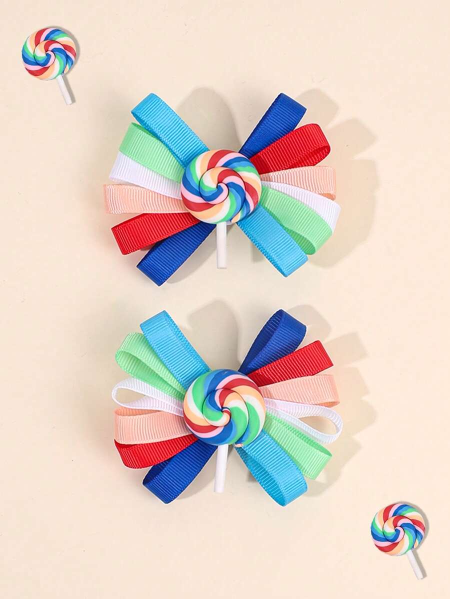 2pcs Rainbow Lollipop Hair Bows For Women Girls Rainbow Grosgrain Ribbon Bow Alligator Clips Cute Lollipop Bow Hair Clips Birthday Holiday Gifts Bow Barrettes Girls Pigtail Bow Hair Clips Women Hair Accessories