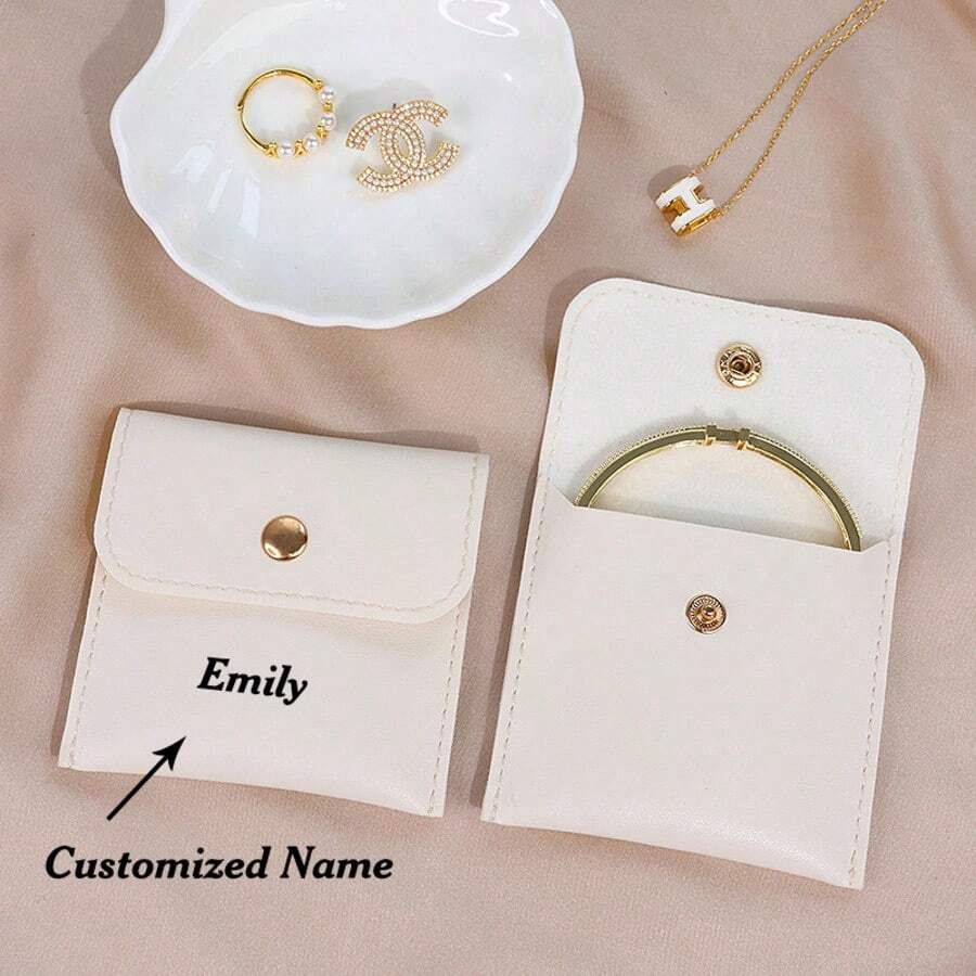 Bolsa pequeña de almacenamiento de joyas de PU, bolsa de joyas portátil, personalización de nombre personalizado, adecuada para regalos, cumpleaños, festivales, Día de la Madre