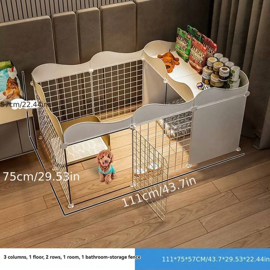 Pet Metal Fence - Spacious Indoor Dog Cage With Door, One Bedroom, One Living Room, One Bathroom, Free Space For Domestic Pets