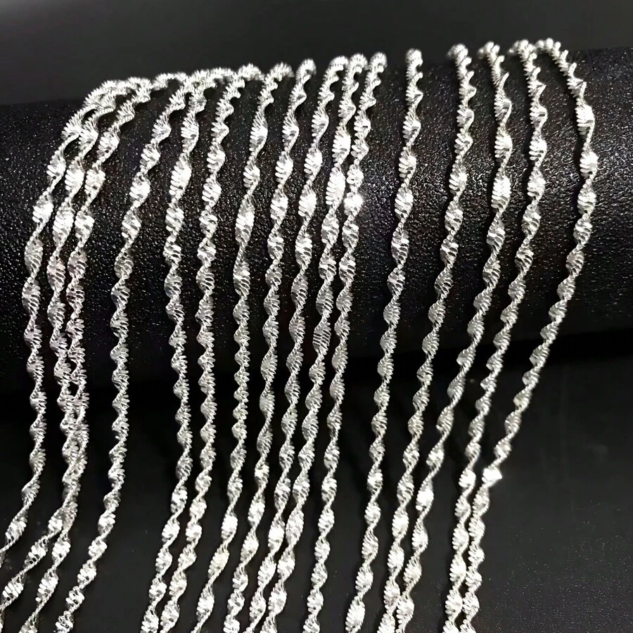 1Pc 16inch~30inch Luxury 2mm Silvery Plated Double Layer Water-Wave Chain Necklace Women Chokers Necklaces For Jewelry Making