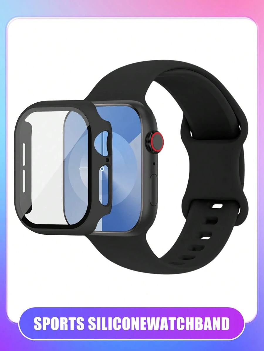 St.siabe Incluye 3 en 1: brazalete, funda y película para mujeres y hombres. Correa de reloj de silicona monocromática de moda para deportes, compatible con Apple Watch de 38 mm, 40 mm, 41 mm, 45 mm, 44 mm, 42 mm, 49 mm, suave, cómoda y transpirable, accesorios de pulsera para Apple Watch Ultra Series 9/SE/8/7/6/5/4/3/2/1