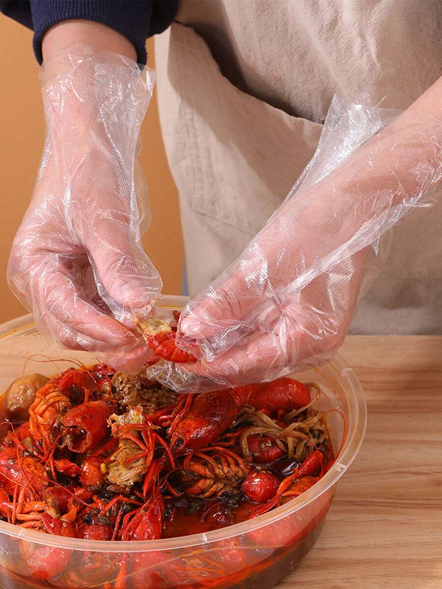 100pcs/Pack Disposable Gloves, Outdoor Catering, Baking, Beauty Salon, Cleaning, Kitchen, Sanitary PE Gloves, Transparent Protective Gloves, Suitable For Household, Restaurant, Street Stall, Salon