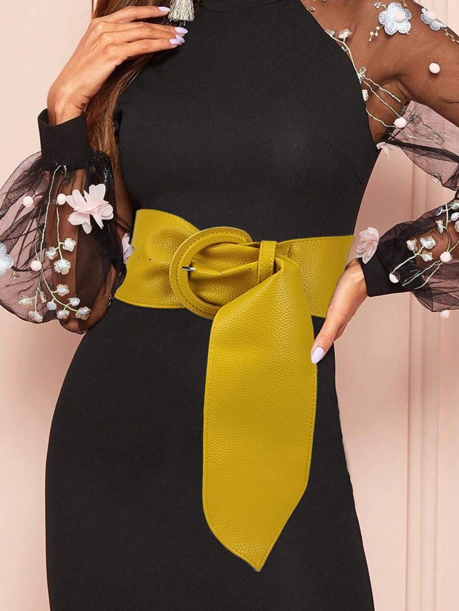 1 Stück asymmetrischer Schnallengürtel Weites Taillenkleid, lässiger Büro-Look für Frauen in Große Größen, Sommer, Schule