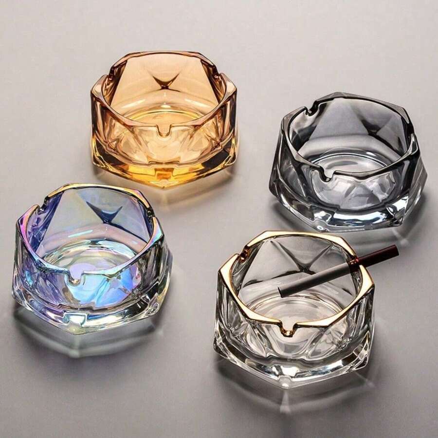 1pc Glass Ashtray, High-End Commercial/Home Decor Ashtray, Simple & Classy Smoking Tray, Fashionable &
