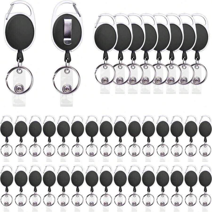 Ensemble de 40 Porte-clés Rétractables pour Cartes ID & Clés – Mousqueton & Clip Ceinture, Parfait pour Bureaux et Contrôle d'Accès