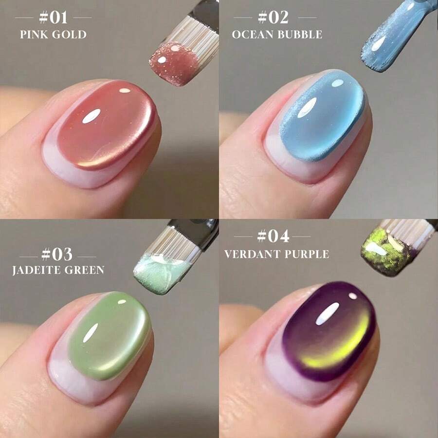 Esmalte de Unha Miss Comoy 15ml Efeito Olho de Gato com Bolhas do Oceano, Novo Lançamento Quente da Primavera e Verão de 2025, Verde Jade Duradouro, Rosa Água Dourada, Azul e Roxo, Pó Magnético de Miçangas Delicado com Ótima Aderência, Esmalte Gel Olho de Gato Comumente Usado em Salões de Beleza