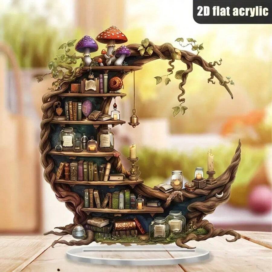 1pc Whimsical Crescent Moon Acrylic Desk Decor - Bookshelf Design, Perfect For Home & Office, Great Gift For Book Lovers Gifts Birthday Graduation