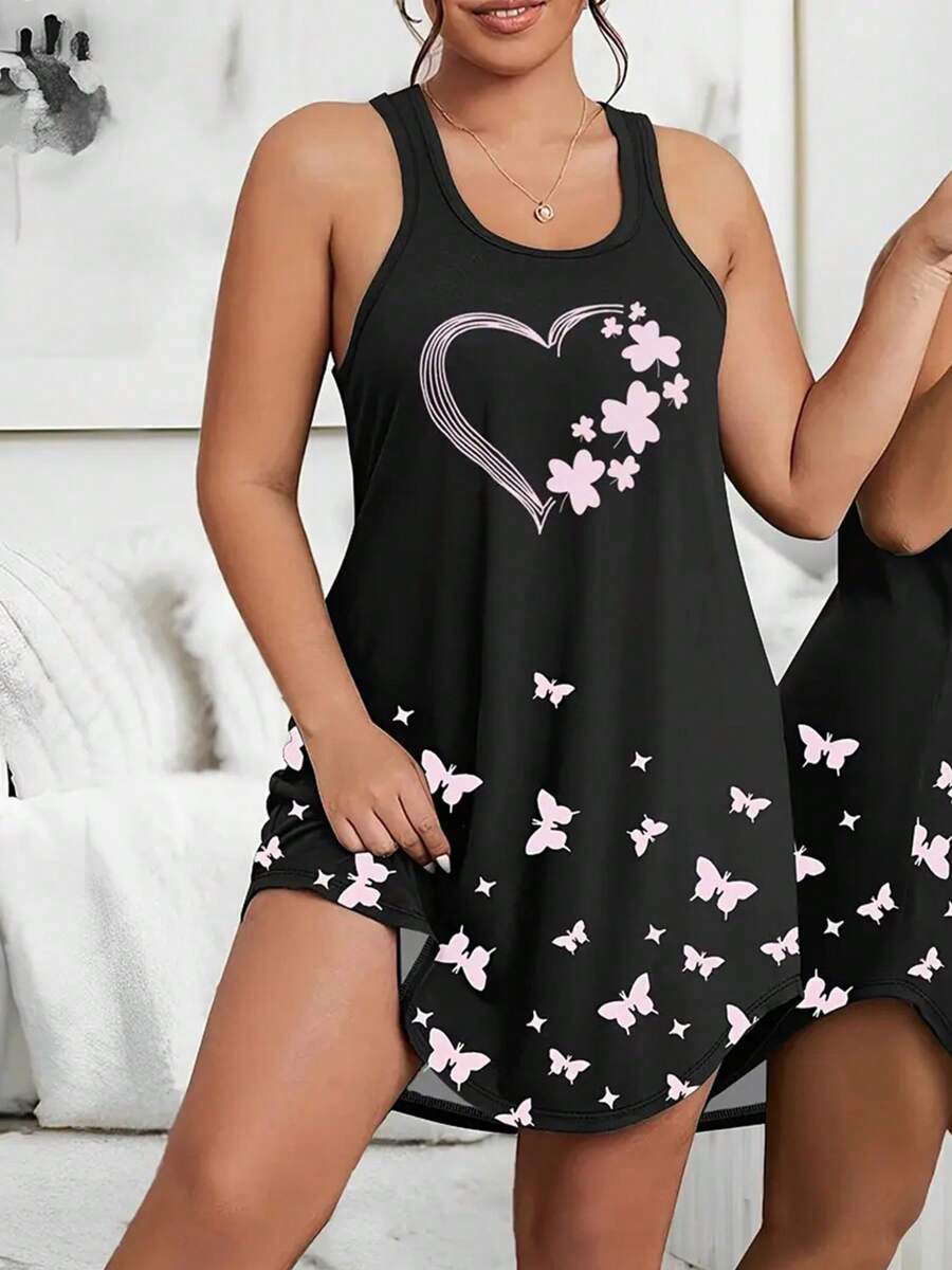 Camisola Casual de Malha com Ombros Abertos e Estampa de Borboleta para Mulheres Plus Size, Roupa de Dormir Elástica, Verão, Férias