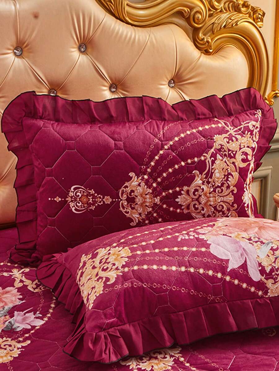1pc Soft & Thick Milk Velvet Pillowcase, Floral Lace Trim Design, Single Person Plush Pillow Cover, Korean Style Home Bedding