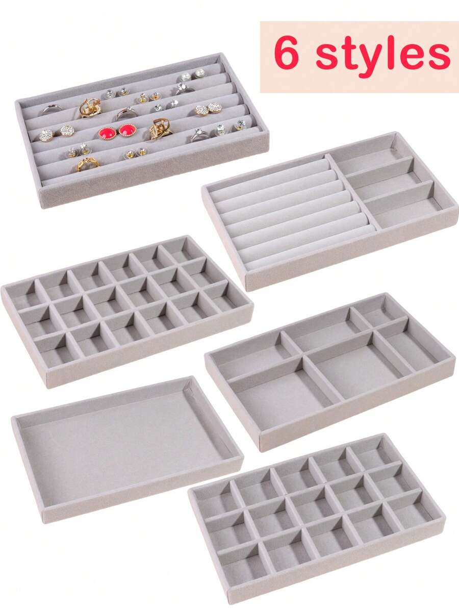 Luxury Soft Gray Velvet Jewelry Tray, Suitable For Rings, Earrings And Necklaces - Made Of Nylon, Elegant Tabletop Storage Display With Compartments For Earrings, Hoops And Gems, Jewelry Storage Organization Back To School