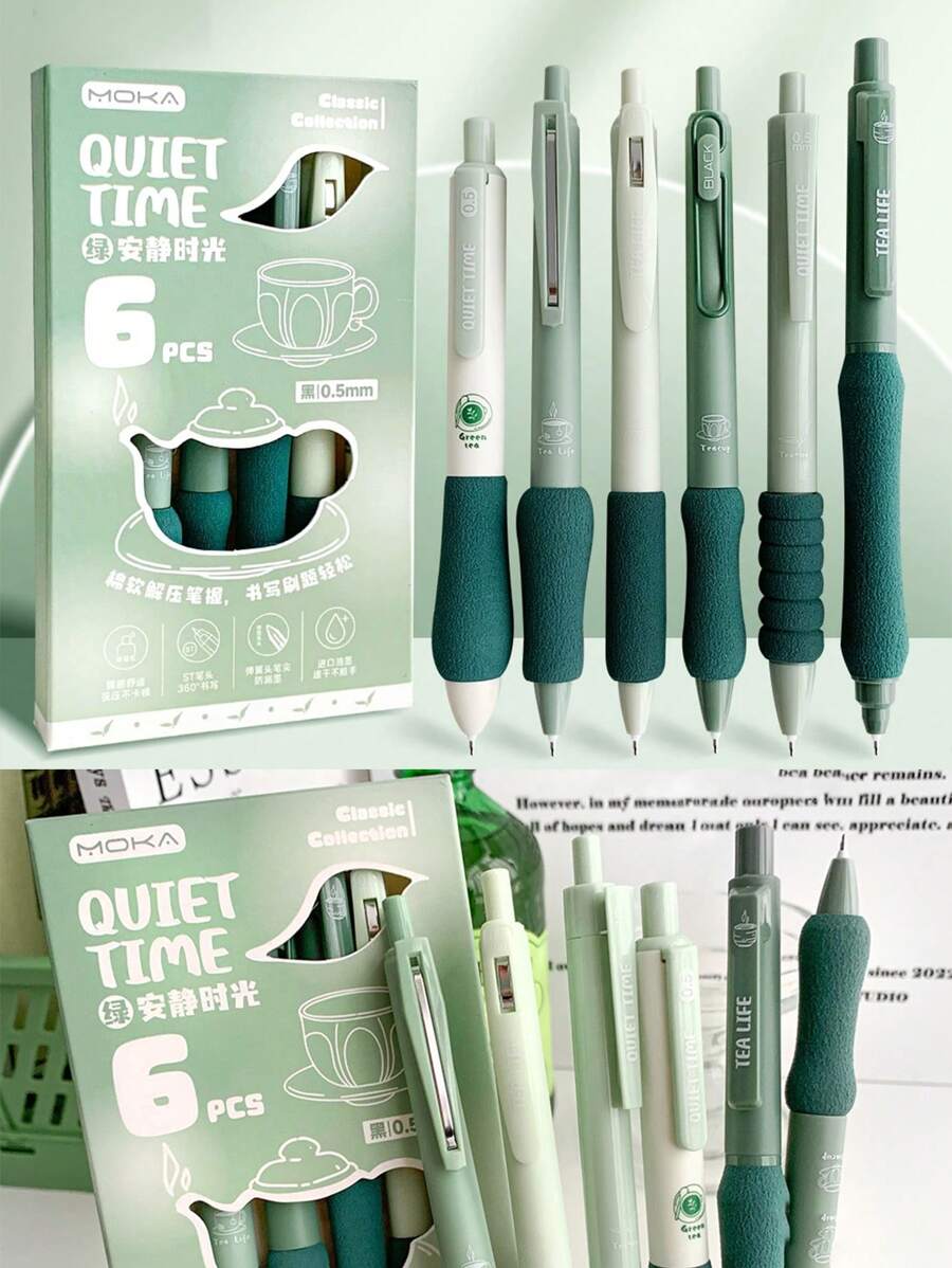 6 stuks Ins zeer aantrekkelijke Level ST snel drogende neutrale pennen, superzachte grip, gladde testpen, geschikt voor kantoor en school (0,5 mm)
