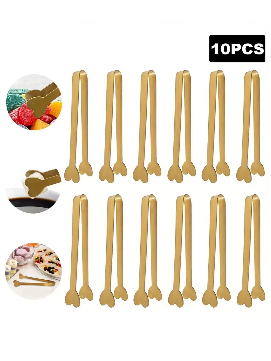 1/5/10pcs Stainless Steel Heart Shaped Sugar Tongs, Kitchen Cooking Clip, Candy Dessert Clip, Party Dinnerware, Wedding Tableware