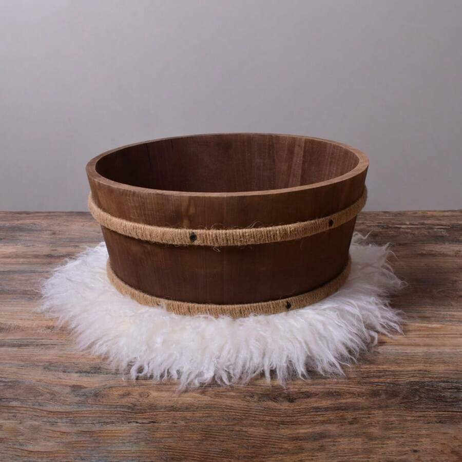 Photography Prop, Wooden Bucket Basket Suitable For Photography,Shooting Background Nest,Solid Wood Material With A Vintage Wood Color,Diameter 35cm / 13.78inch, Height 16cm / 6.30inch, Paired With A Basket Filler Stuffer For Use. Baby Shower Easter Gift Sthings For Girls/Boys