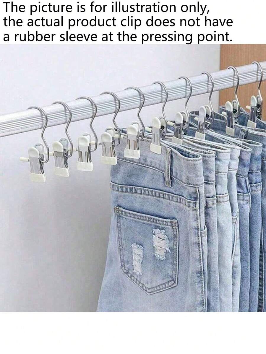 10 Pieces Of Stainless Steel Clothes Clip, Laundry Clothes Nail With Hook, Portable Hanging Clothes Clip, Wardrobe Organizer, Hanger Dress Pants Shoes Jeans Boots Skirt,Beachwear,Spring,Minimalist,Summer Tops
