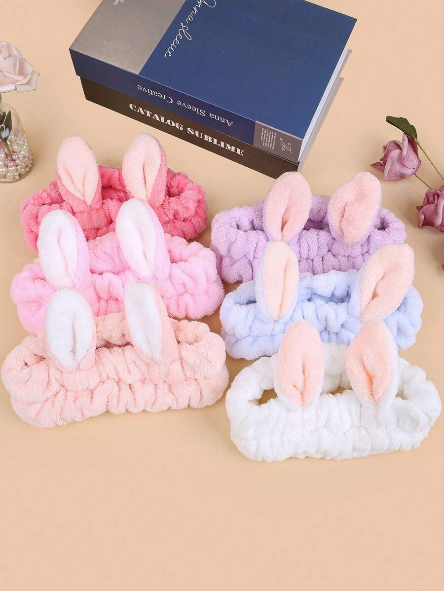 1pc Women's Plush Faux Rabbit Ear Elastic Headband, Cute Sweet Fashion Cartoon Hair Accessories, Daily Use Hairband For Washing Face, Masking