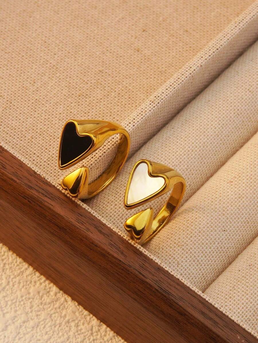 1pc Elegant Minimalist 18K Stainless Steel Ring With Asymmetrical Heart Decor, Suitable For Ladies To Wear On Dates Or Weddings, Also A Great Gift For Loved Ones