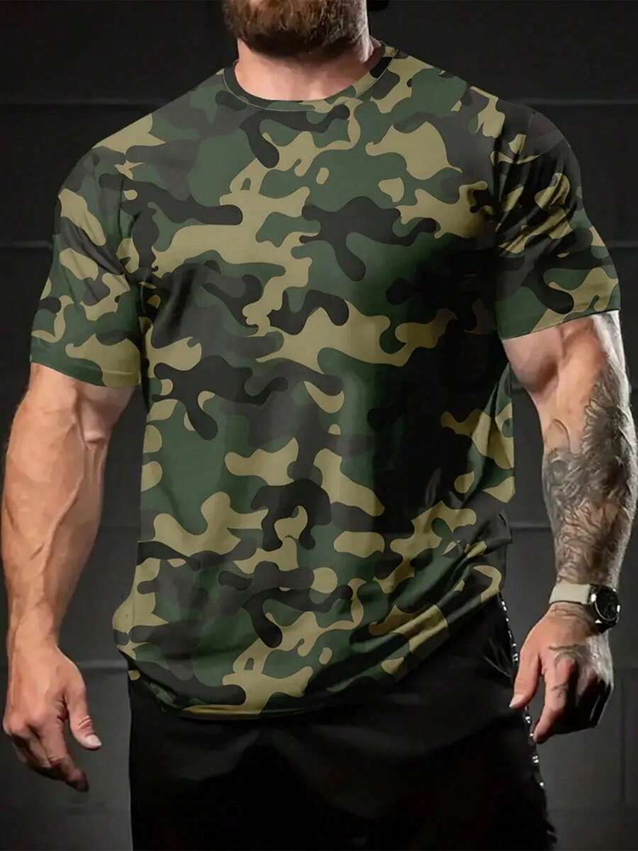 Men's Casual Printed Round Neck T-Shirt, Suitable For Everyday And Weekend Wear