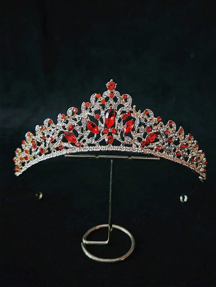1pc Women's Red Multi-Function Casual Bridal Crown Headdress, Wedding Princess Tiara Headpiece, Luxurious, Elegant And Charming, Suitable For Bridal Photography And Weddings