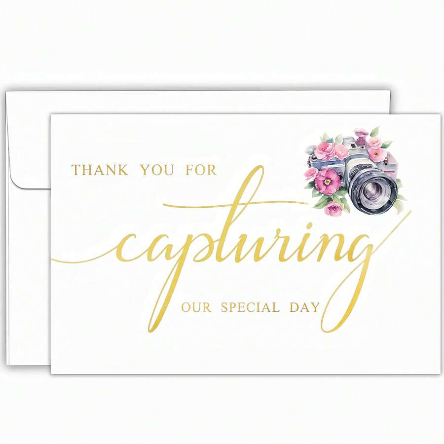 Wedding Photographer/Videographer Appreciation Card | Elegant Wedding Vendor Appreciation Commemorative Card, Suitable For Valentine's Day/Anniversary | Minimalist European-Style Wedding Supplies | Wedding Videography Anniversary Thank-You Handwritten Card Set (With Envelope) "Thank You For Capturing Our Special Moments"