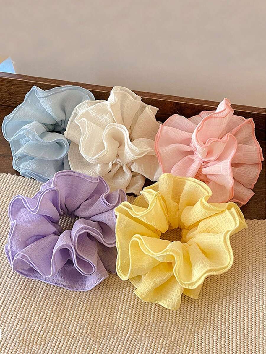 1 Peça Scrunchie Extra Grande Entrançado, Elástico de Cabelo Texturizado Floral de Camadas Múltiplas, Doce e Macio, Estilo Confortável do Início da Primavera, Acessórios de Cabelo, Tiras de Cabelo Scrunchies