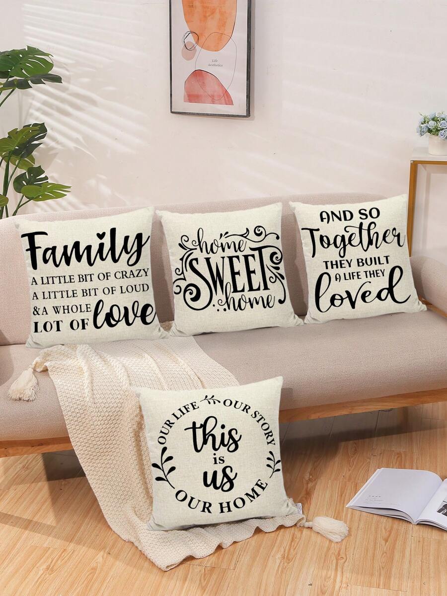 4 stuks inspirerende citaten eenvoudige stijl linnen kussenhoes, sierkussenhoes, slaapkameraccessoires, bankkussenhoes, woonkamer slaapkamer bed bank stoel kussenhoes (zonder kussen kern)