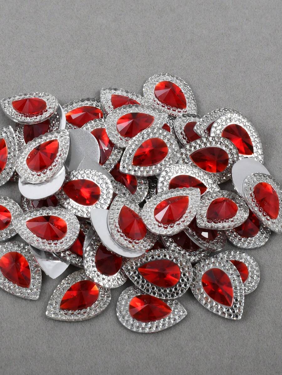 50pcs/Pack, Dual Color Resin Rhinestones, 13*18mm Teardrop Resin Rhinestones In Red And Blue, For Clothing Accessory Decoration, DIY