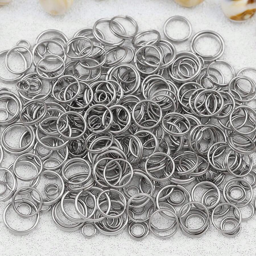 300pcs 5-12mm Stainless Steel Split Ring Connectors, Jewelry Making Accessories