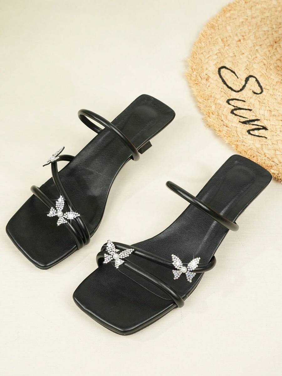 Nuevas sandalias de verano con acento de lazo y tacón de gatito cómodo y de fácil deslizamiento, versátiles para usar al aire libre