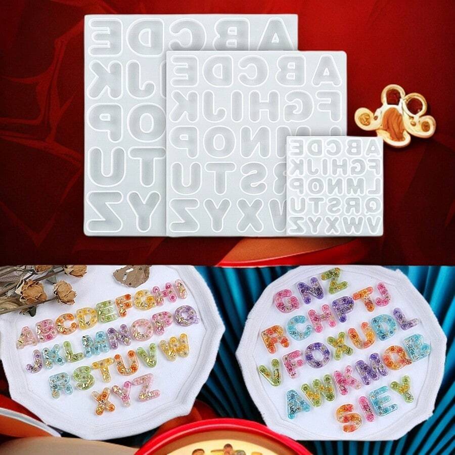 DIY Kristall Epoxidharz Formen, sortierte Größen Silikon Buchstaben Buchstaben Formen geeignet für die Herstellung von Schlüsselanhängern, Anhängern, Dekorationsartikeln, Spiegeleffekt Silikonformen