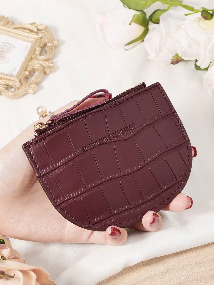Burgundy Bag Charry Red Bag Wine Red Bag, And Functional Semi-Circle Women's Card Holder With Crocodile Texture, Multi-Card Slots For Credit Card, Bank Card, And ID Card Storage, Zipper Closure For Secure Coin And Card Storage, Ultra-Thin And Lightweight Design For Easy Carry, Ideal For Shopping, Travel, And Daily Use, Perfect Gift For Girlfriend, Mother, Or Teacher