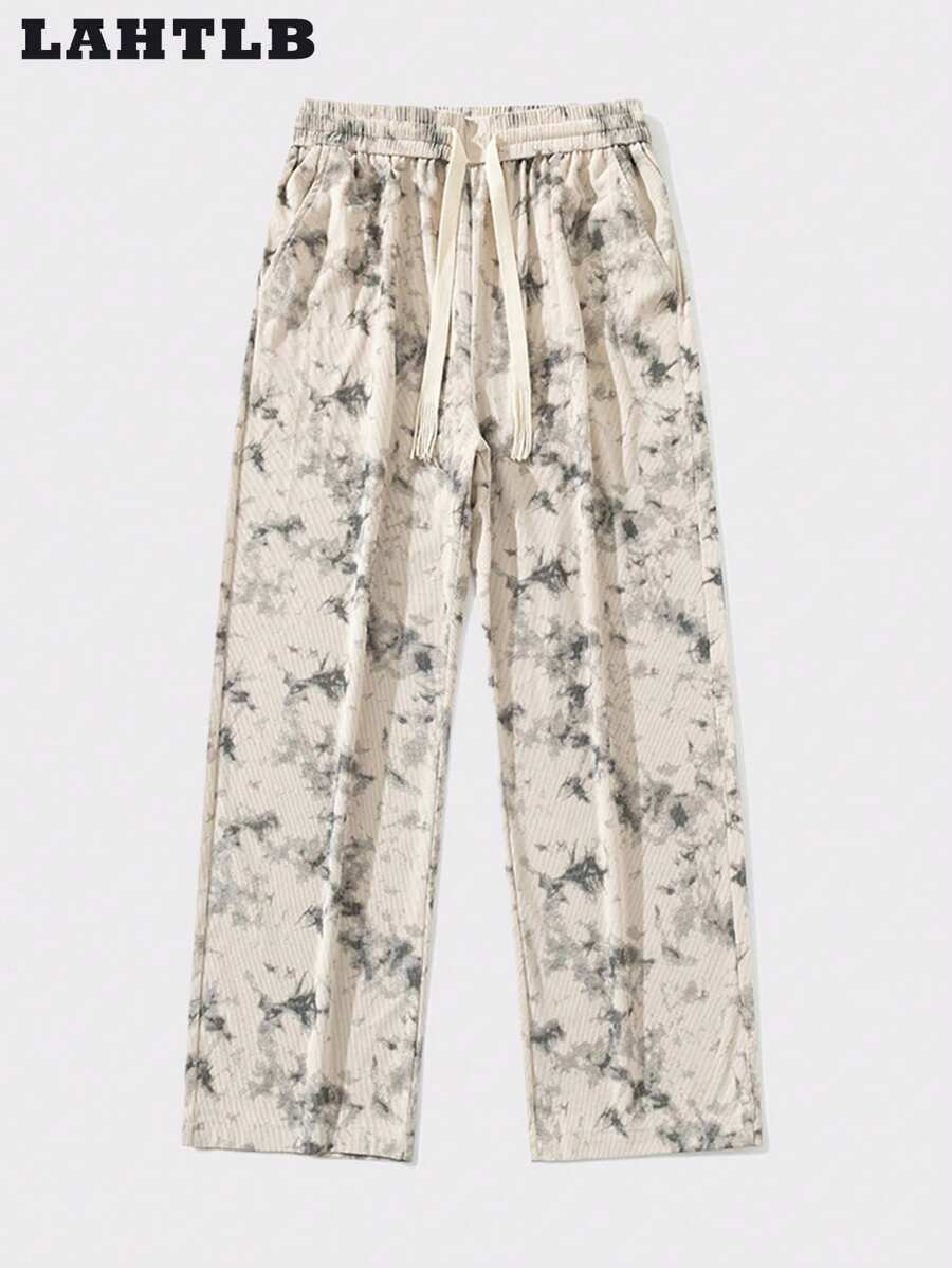 Calça Longa Masculina Casual com Estampa Tie-Dye e Cordão na Cintura