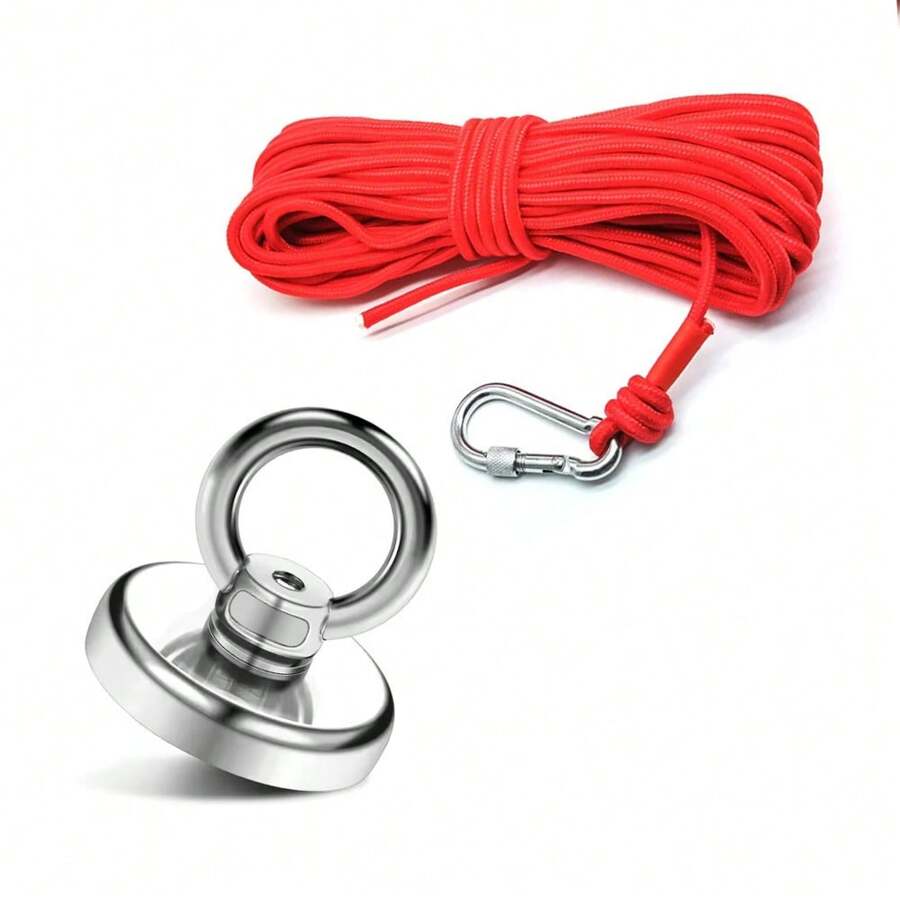 Set di magneti da pesca ad alte prestazioni con magneti in terre rare al neodimio ultra-resistenti da 3,2 cm/1,26 pollici, corda da 393,7 pollici e accessori in acciaio inossidabile, in metallo argento anti-ruggine, perfetto per la raccolta di metalli, la cucina, il recupero all'aperto e la pesca