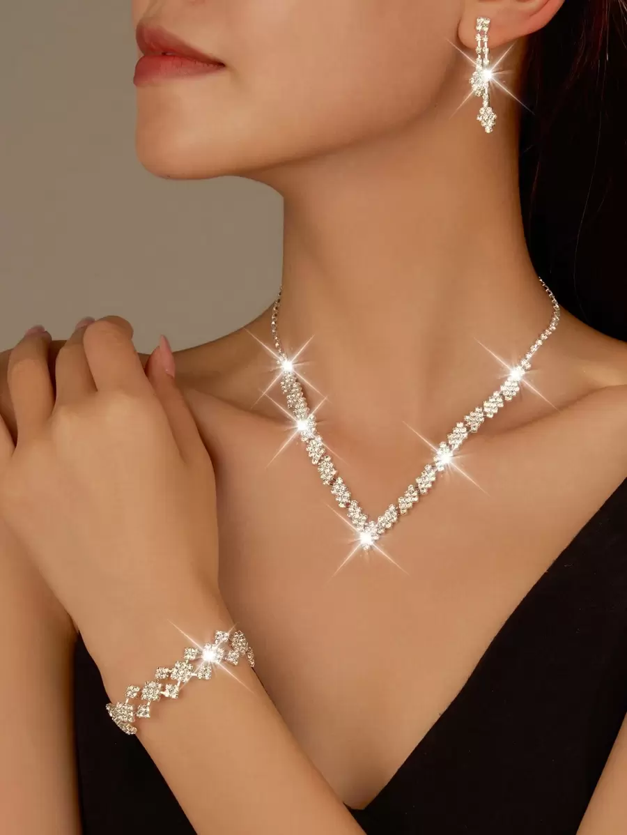 3 Pieces/Set Of Bridal Jewelry Sets, Including Necklaces, Earrings, Bracelets - Suitable For Women's Daily Wear, Weddings, Parties, Etc.