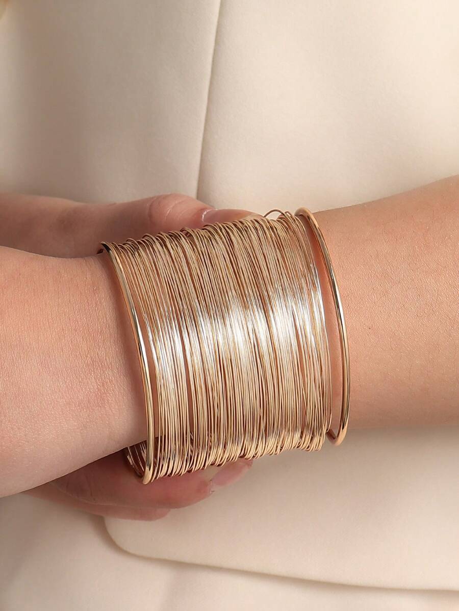 1 Stück vintage mehrschichtiges goldfarbenes gewölbtes breites Armreif-Armband, übertriebenes Manschetten-Armband Schmuckgeschenk für Frauen