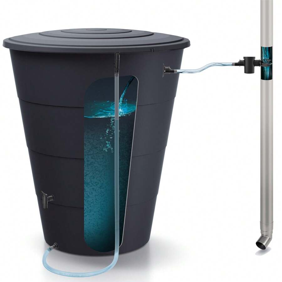 Prosperplast Regenton van glad kunststof, 210 liter, kleur antraciet, 75,3 (lengte) x 75,3 (breedte) x 86,5 (hoogte) cm + accessoireset icanset7. Gratis verzending 24/72u.